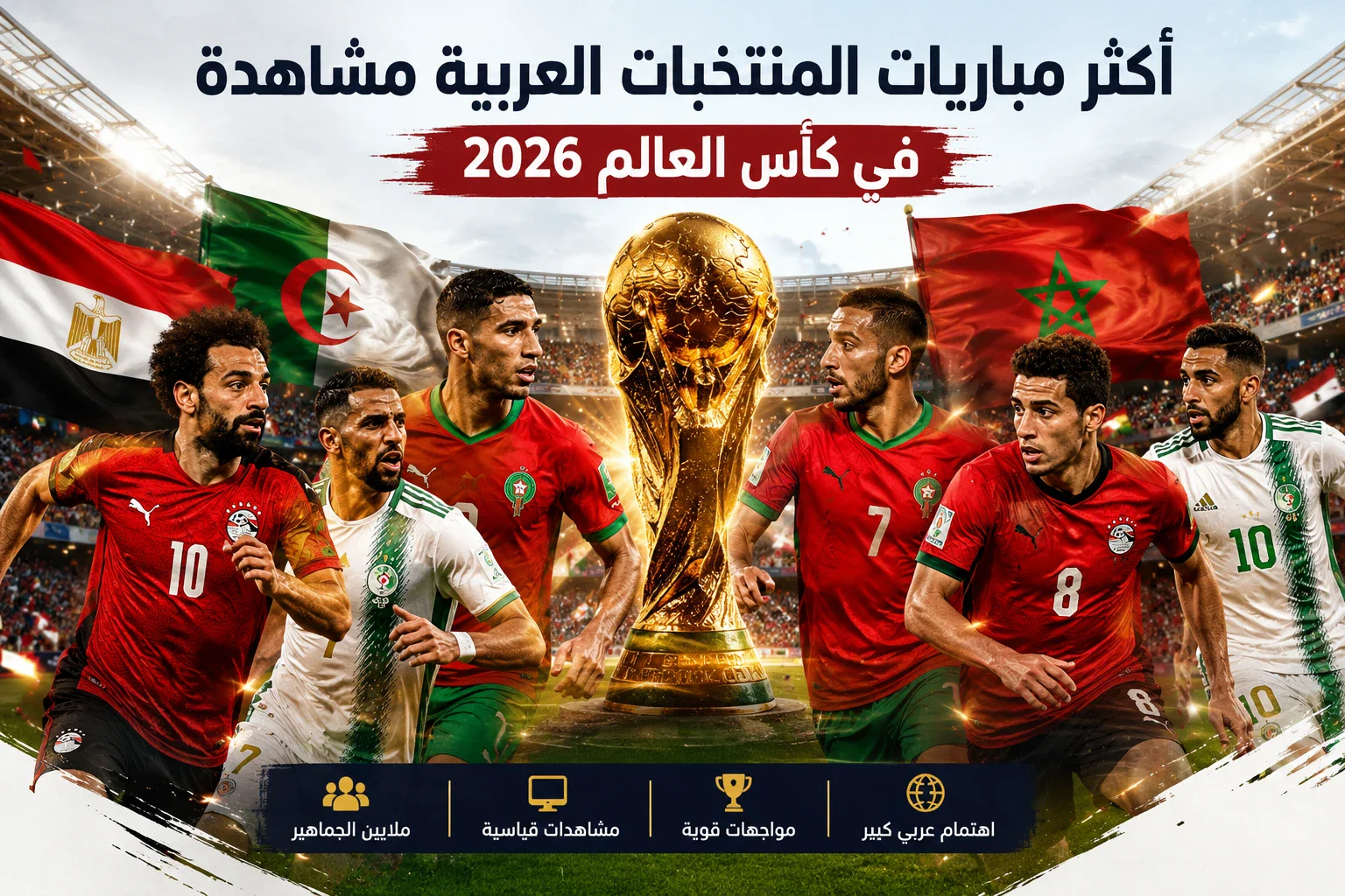 image about ترتيب أكثر مباريات المنتخبات العربية مشاهدة في كأس العالم 2026.. قائمة كاملة وأرقام قياسية ⭐