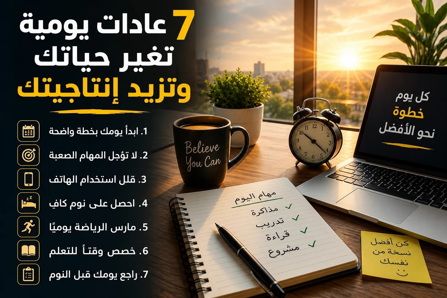 image about 🔥 7 عادات يومية تزيد إنتاجيتك