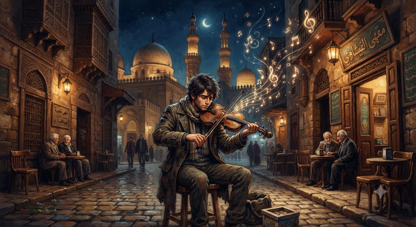 image about روايه عازف الكمان الجزء الثانى : وصيه عم شاكر و نغمه الامل التى هزت المسرح الكبير