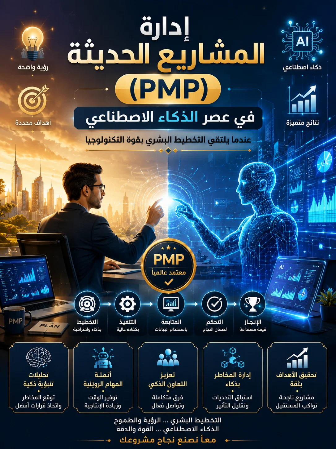 image about إدارة المشاريع الحديثة (PMP) في عصر الذكاء الاصطناعي.. عندما يلتقي التخطيط البشري بقوة التكنولوجيا