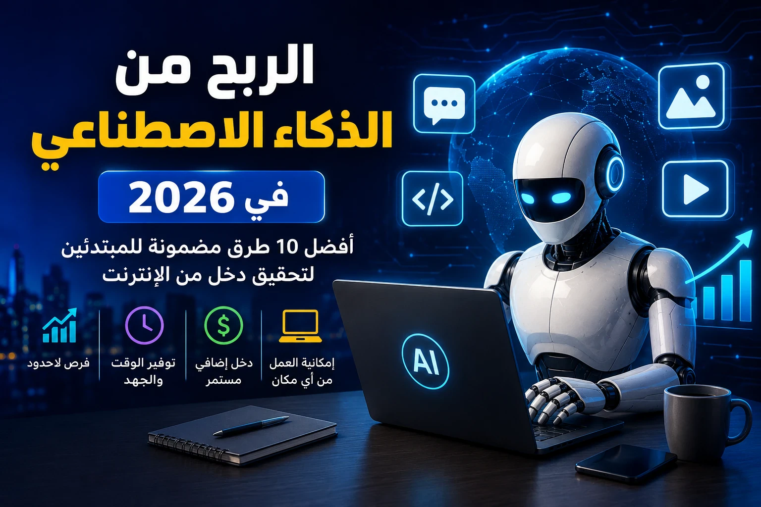image about الربح من الذكاء الاصطناعي في 2026: أفضل 10 طرق مضمونة للمبتدئين لتحقيق دخل من الإنترنت