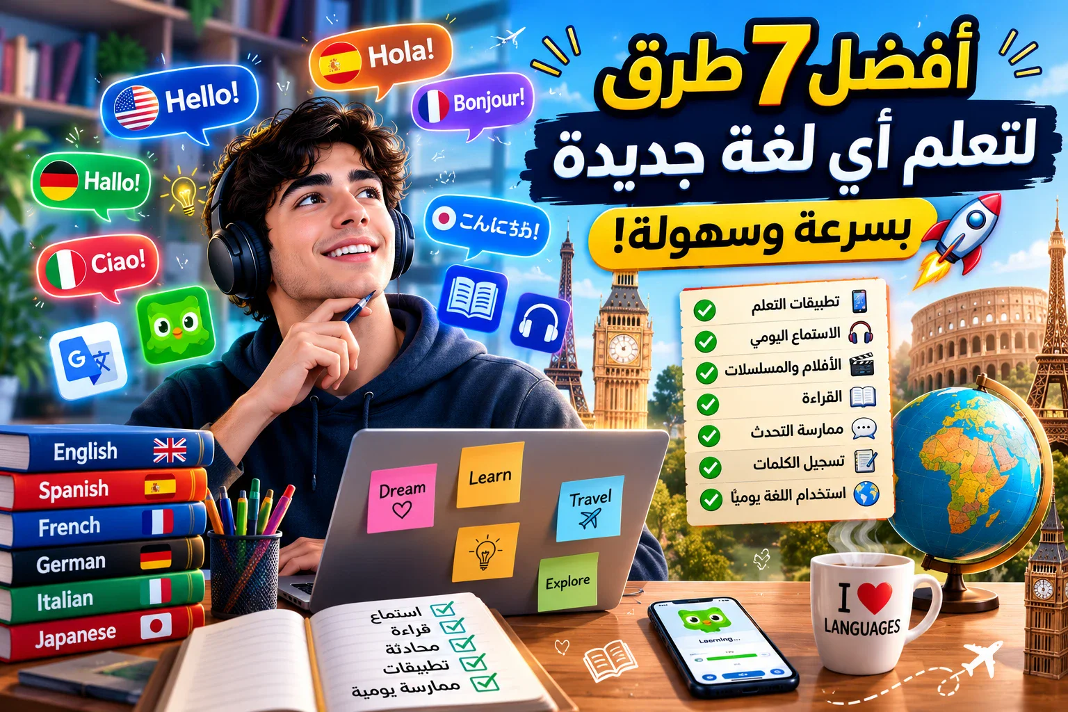 image about 🌎 أفضل 7 طرق تجعل تعلم اللغات أسهل وأكثر متعة 🎓