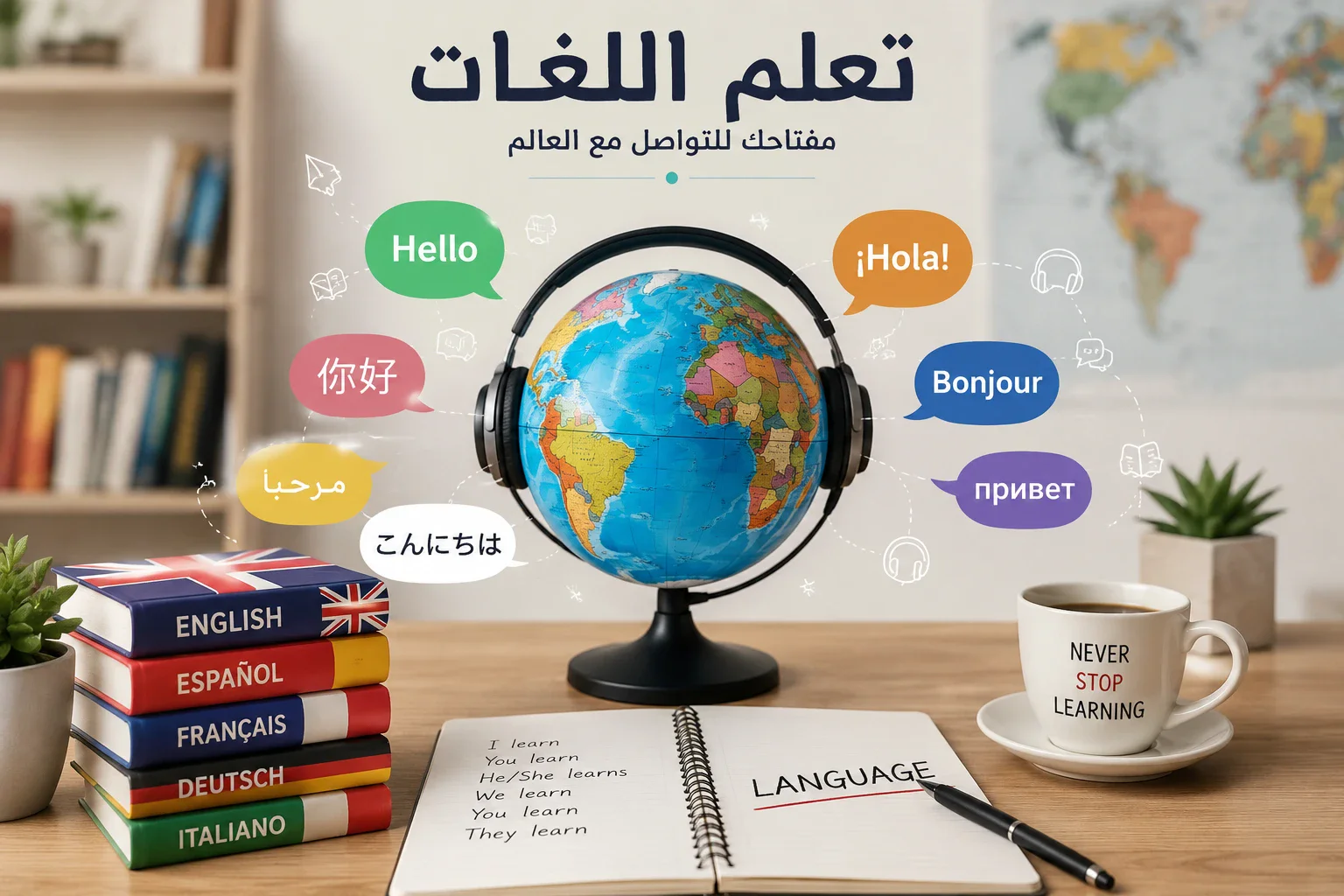 image about تعلم اللغات: مفتاحك إلى عالمٍ بلا حدود طوّر مهاراتك، ووسّع آفاقك، وافتح أبوابًا جديدة للنجاح والتواصل.