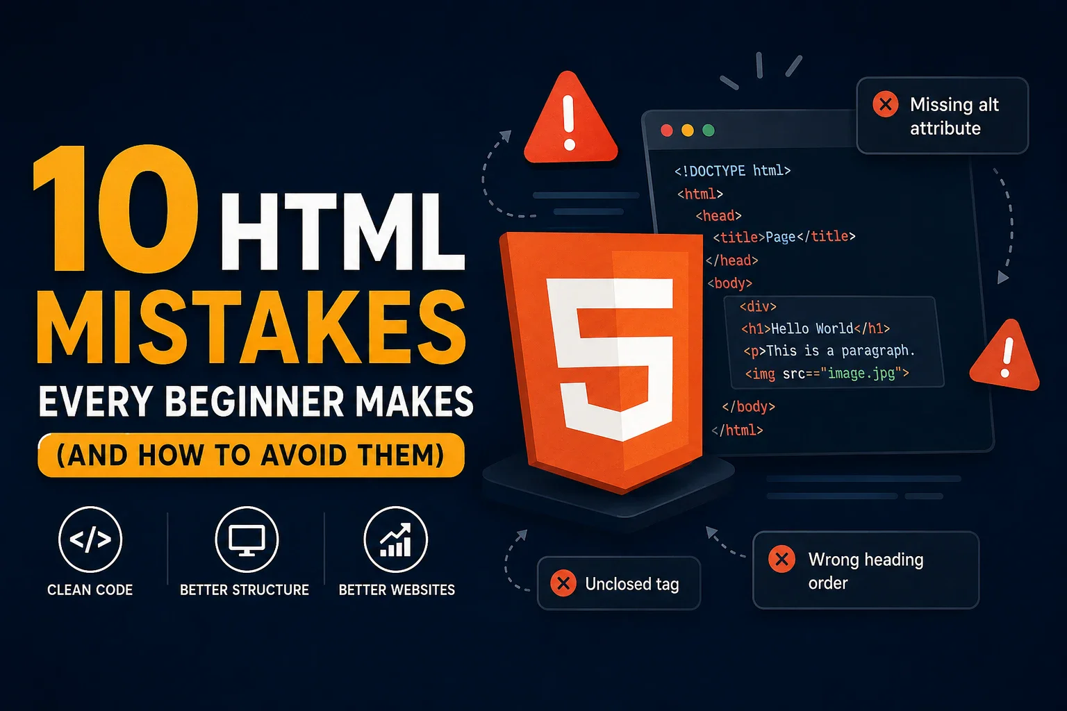 image about 10 أخطاء شائعة يقع فيها كل مبتدئ في HTML (وكيف تتجنبها)