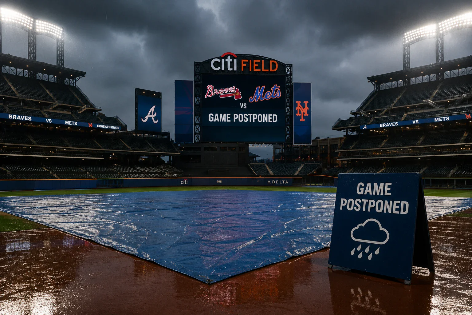 image about Braves vs. Mets Weather Delay Sets Up Huge Wednesday Doubleheader at Citi Field