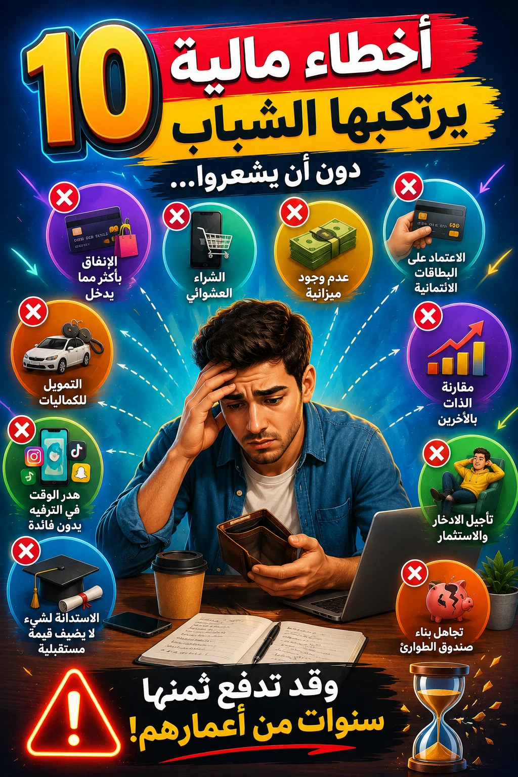 image about 10 أخطاء مالية يرتكبها الشباب دون أن يشعروا... وقد تدفع ثمنها سنوات من أعمارهم!