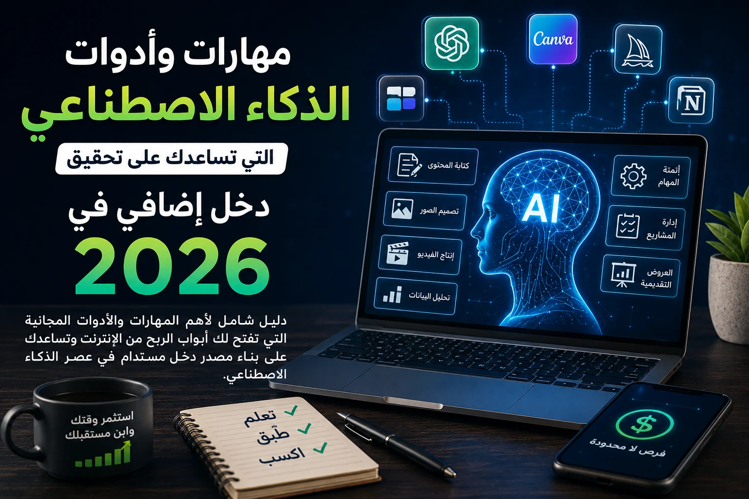 image about مهارات وأدوات الذكاء الاصطناعي التي تساعدك على تحقيق دخل إضافي في 2026