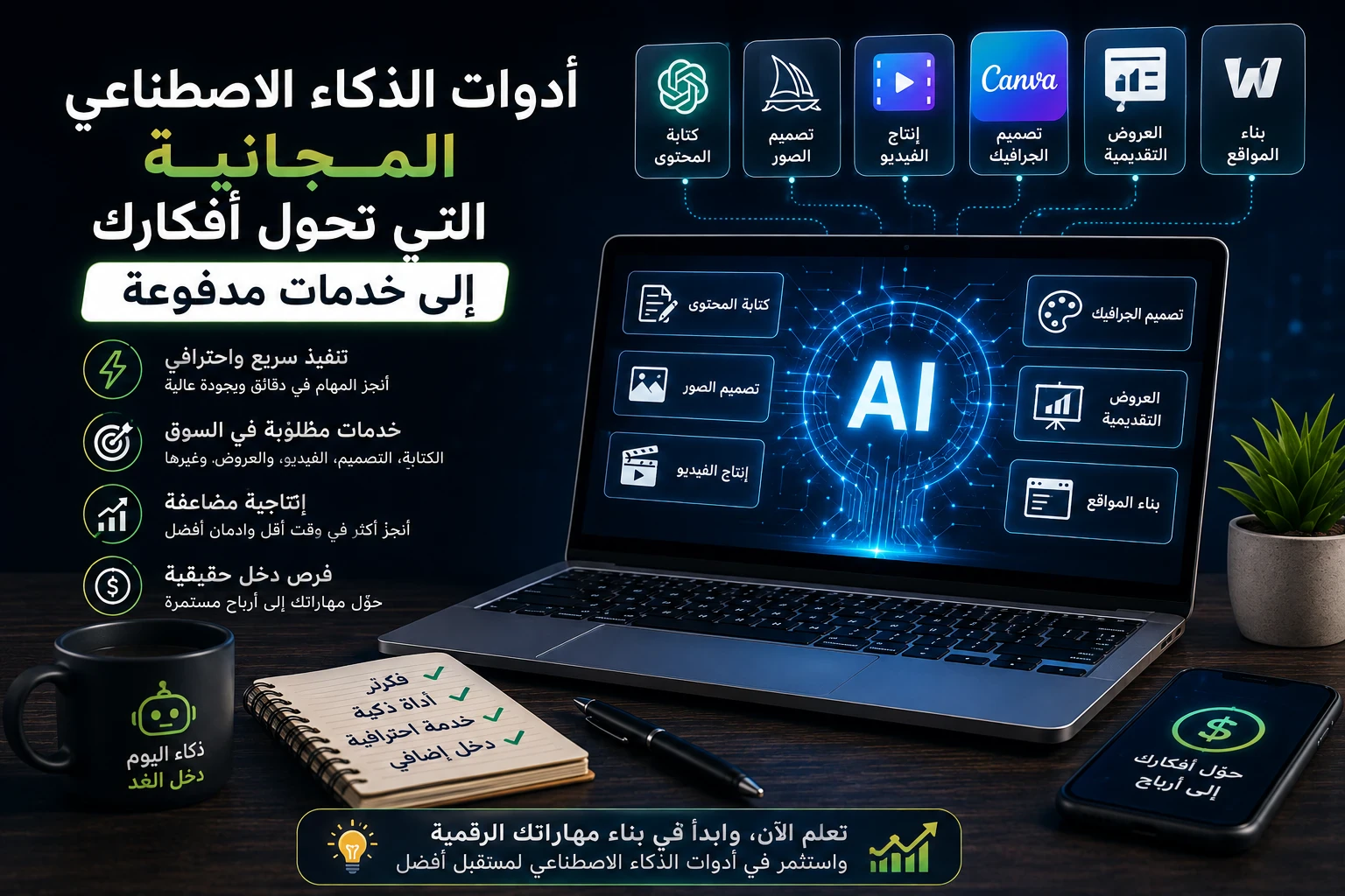 image about مهارات وأدوات الذكاء الاصطناعي التي تساعدك على تحقيق دخل إضافي في 2026