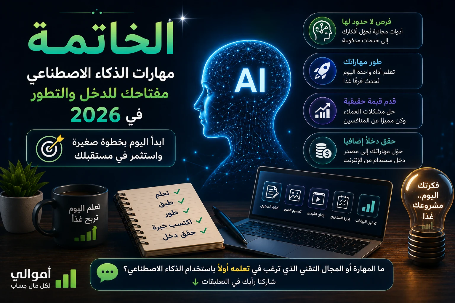 image about مهارات وأدوات الذكاء الاصطناعي التي تساعدك على تحقيق دخل إضافي في 2026
