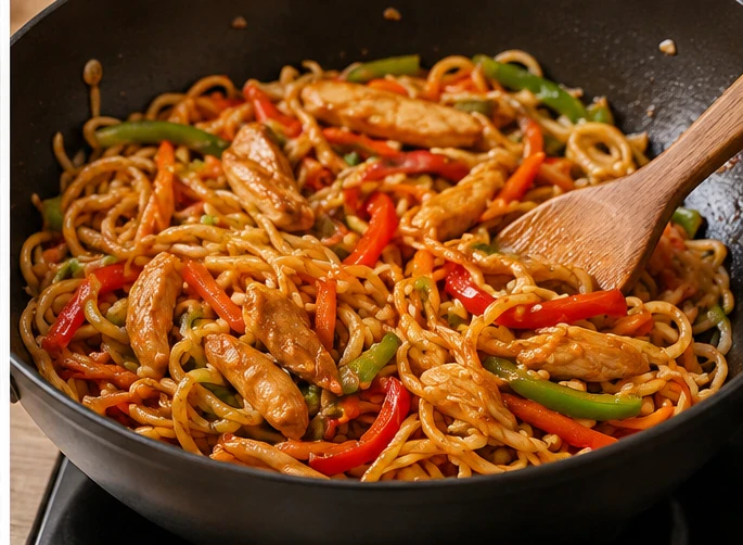 image about نودلز آسيوية بالدجاج والخضار / Asian Chicken and Vegetable Noodles