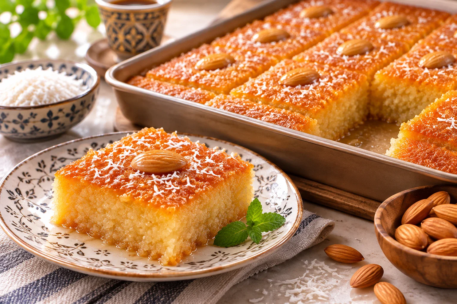 image about طريقة عمل البسبوسة الهشة في المنزل.. وصفة سهلة بمذاق لا يُقاوم