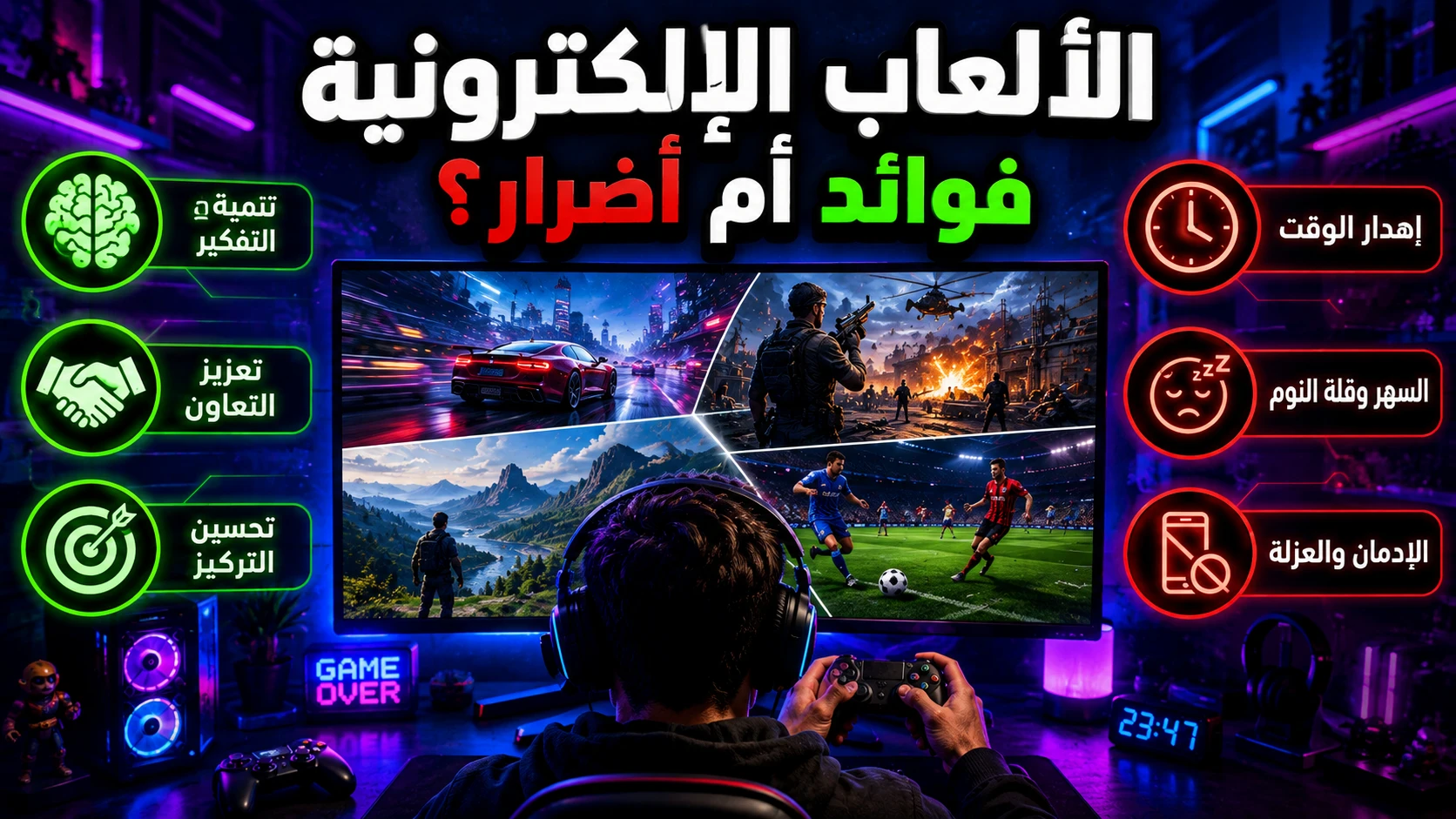 image about اكتشف كل ما تحتاج معرفته عن الألعاب الإلكترونية، من أهم فوائدها وأضرارها إلى أشهر أنواع الألعاب ومستقبل صناعة الجيمنج، مع نصائح للاستمتاع بالألعاب بشكل صحي ومتوازن.