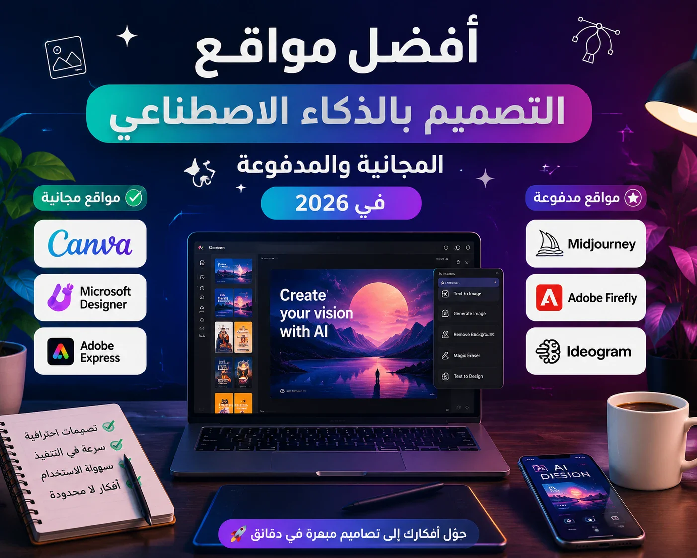 image about أفضل مواقع التصميم بالذكاء الاصطناعي المجانية والمدفوعة في 2026.. دليلك لاختيار الأداة المناسبة