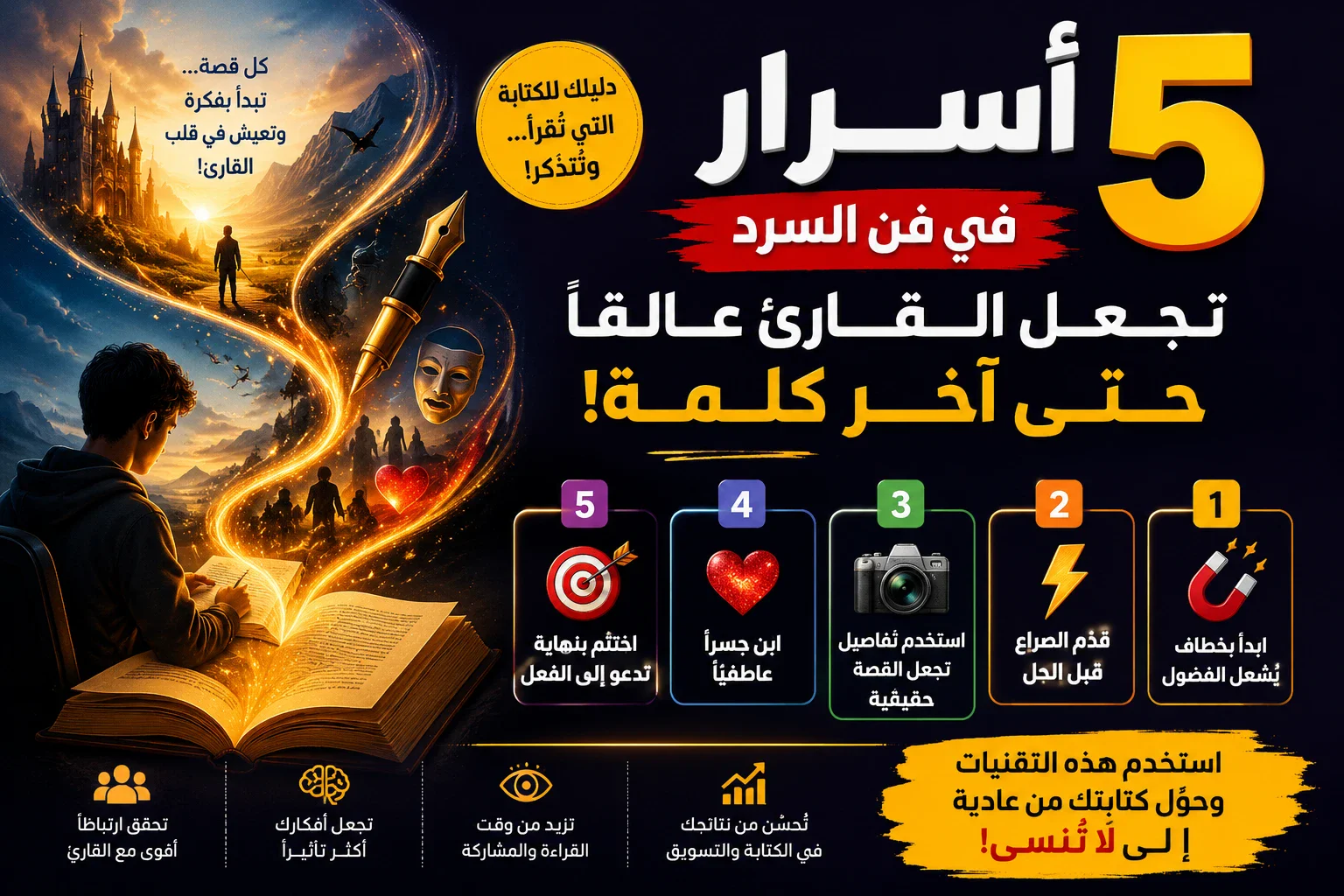 image about 5 أسرار في فن السرد تجعل القارئ عالقًا حتى آخر كلمة!
