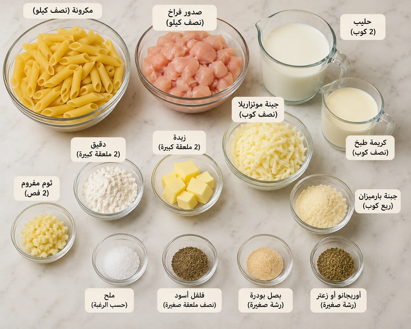 image about طريقه عمل المكرونه وايت صوص بالفراخ