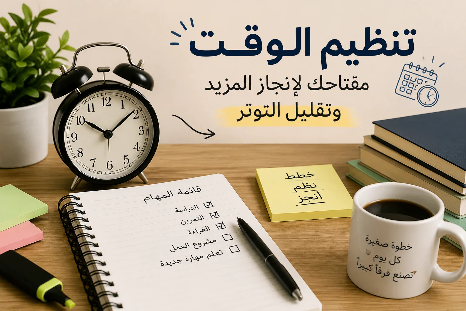 image about تنظيم الوقت: 7 طرق بسيطة تساعدك على إنجاز يومك وتقليل التوتر وزيادة الإنتاجية