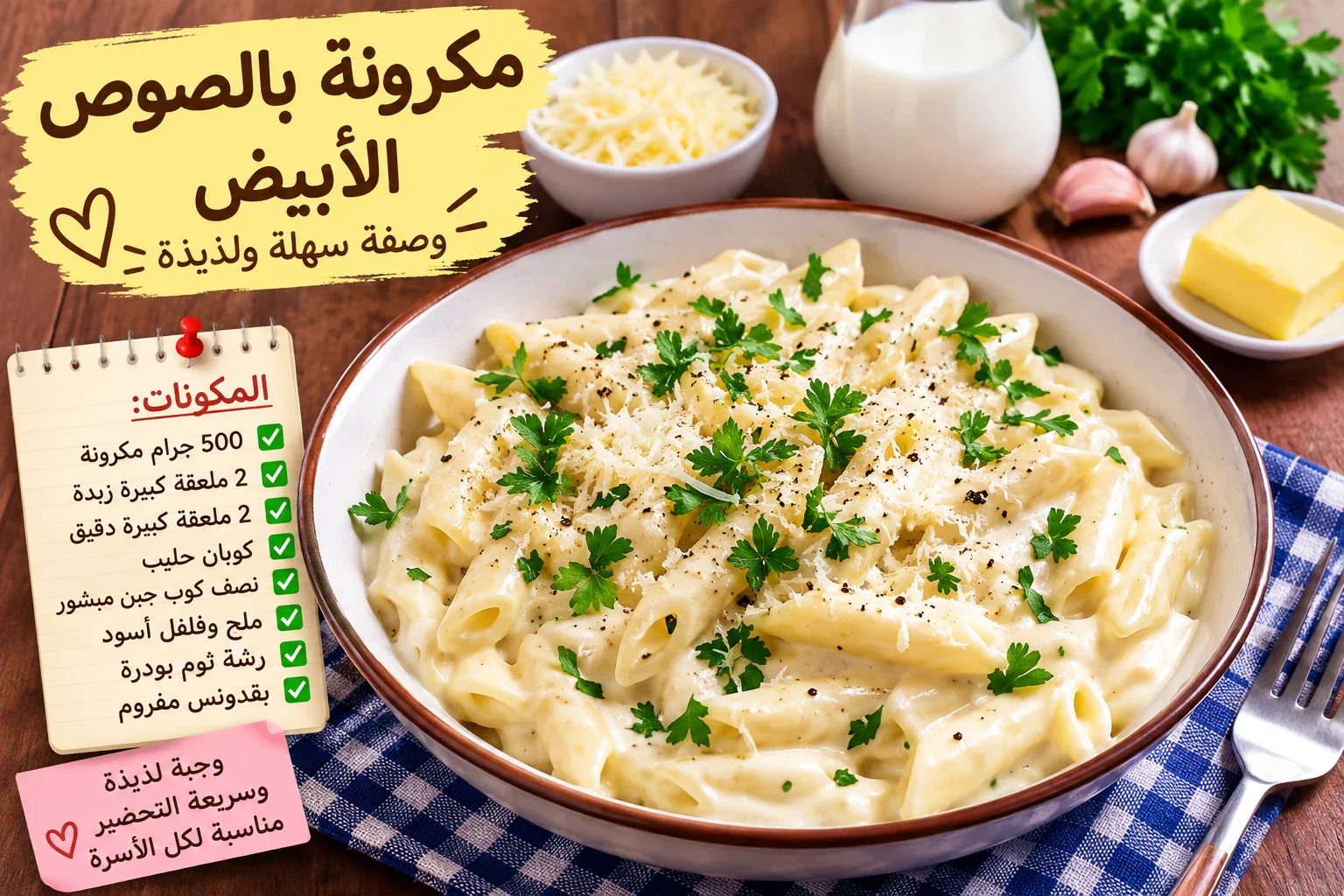image about طريقة عمل مكرونة بالصوص الأبيض سهلة ولذيذة في المنزل
