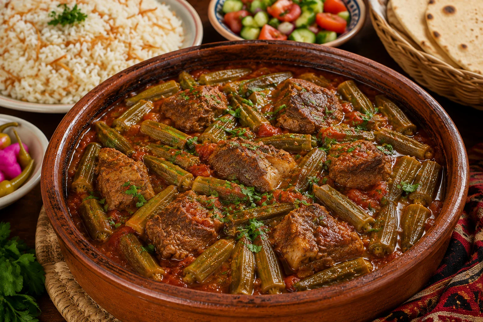 image about طريقة عمل طاجن البامية باللحمة الموزة في المنزل