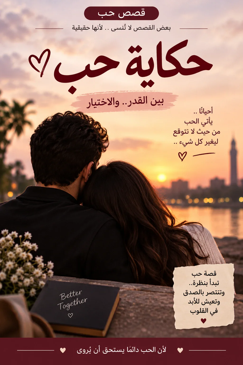 image about عندما يأتي الحب من حيث لا نتوقع في عالم الحب، تبدأ أجمل الحكايات أحيانًا من لحظة بسيطة لا يتوقعها أحد. قد تكون كلمة عابرة، أو لقاءً سريعًا، أو رسالة وصلت بالخطأ، ثم تتحول مع الأيام إلى بداية لقصة مليئة بالمشاعر والذكريات. فالحب الحقيقي لا يحتاج دائمًا إلى بداية مثالية، بل يحتاج إلى شخصين يجد كل منهما في الآخر راحة واهتمامًا وصدقًا يجعل الحياة أكثر جمالًا. لقاء غير متوقع كان عمر شابًا هادئًا يعيش حياته بشكل طبيعي، ولم يكن يفكر كثيرًا في الارتباط أو البحث عن الحب. وفي أحد الأيام، وصلت إليه رسالة من فتاة تُدعى ليان، وكانت الرسالة في الأساس موجهة إلى شخص آخر. اعتذر عمر عن الخطأ، وانتهى الأمر في البداية عند هذا الحد. لكن بعد أيام قليلة، حدثت مصادفة أخرى جعلتهما يتحدثان من جديد. بدأ الحوار بكلمات بسيطة، ثم تحول تدريجيًا إلى أحاديث أطول عن الدراسة والحياة والأحلام والمواقف اليومية. اكتشف عمر أن ليان شخصية مختلفة، فهي تستمع باهتمام وتعرف كيف تجعل من أمامها يشعر بأنه مهم. ومع مرور الوقت، أصبحت الرسائل بينهما جزءًا من يومهما. لم يكن هناك وعد أو اعتراف واضح، لكن الاهتمام كان يزداد يومًا بعد يوم. كان كل واحد منهما ينتظر حديث الآخر، ويحكي له تفاصيل صغيرة ربما لا يحكيها لأي شخص آخر. من الصداقة إلى مشاعر أعمق لم ينتبه عمر في البداية إلى أن مشاعره بدأت تتغير. كان يعتقد أن ليان مجرد صديقة قريبة، لكنه بدأ يشعر بالقلق عندما تختفي لفترة، والفرح عندما تصله منها رسالة. أما ليان، فكانت تشعر بالشيء نفسه، لكنها لم تكن تريد أن تتسرع في الحكم على مشاعرها. وفي يوم طويل مليء بالمشكلات، تحدثا لساعات. حكى عمر عن أشياء كثيرة كانت تشغله، واكتشف أن ليان تفهمه دون أن تحكم عليه. في تلك اللحظة، أدرك أن وجودها أصبح مختلفًا عن وجود أي شخص آخر في حياته. أما ليان، فاكتشفت أن عمر لم يكن مجرد شخص تتحدث معه لقضاء الوقت، بل أصبح شخصًا تعتمد عليه نفسيًا في لحظات كثيرة. كان يسأل عنها، يتذكر تفاصيل كلامها، ويشجعها عندما تشعر بالإحباط. اختبار المشاعر لكن كل قصة جميلة لا تخلو من اختبار. اضطر عمر إلى السفر إلى مدينة أخرى بسبب ظروف عائلية، وأصبح التواصل بينهما أقل من السابق. في البداية كانا يحاولان الحفاظ على الحديث يوميًا، ثم بدأت المسؤوليات تزداد، وأصبح كل منهما يخشى أن يؤدي البعد إلى تغيير المشاعر. مرت أسابيع طويلة، وكان السؤال نفسه يدور في داخلهما: هل تستطيع المشاعر أن تبقى قوية رغم المسافة؟ قرر عمر ألا يسمح للخوف بأن يفسد العلاقة، فكان يحافظ على التواصل باهتمام واحترام. وليان أيضًا لم تتخلَّ عن وجوده في حياتها، وكانت تؤمن أن المشاعر الحقيقية تظهر في المواقف وليس في كثرة الكلمات. النهاية التي لم تكن متوقعة بعد أشهر، عاد عمر إلى مدينته، وكان أول شخص يريد لقاءه هو ليان. عندما التقيا، شعرا أن كل تلك الفترة لم تكن مجرد وقت بعيد، بل كانت اختبارًا حقيقيًا لما يجمعهما. تحدثا طويلًا عن كل شيء، واكتشفا أن البعد لم ينهِ مشاعرهما، بل جعلهما يفهمان قيمتها أكثر. لم تكن قصتهما مليئة بالمواقف الخيالية أو الوعود الكبيرة، لكنها كانت مليئة بالتفاصيل الصغيرة التي جعلت كل واحد منهما يشعر بأنه وجد شخصًا يستطيع أن يكون بجانبه بصدق. وفي النهاية، أدرك عمر وليان أن أجمل قصص الحب ليست بالضرورة تلك التي تبدأ بطريقة مثالية، وإنما تلك التي تنمو مع الوقت، وتثبت نفسها بالاهتمام والاحترام والثقة. فقد يأتي الحب من حيث لا نتوقع، في لحظة عابرة، ثم يصبح جزءًا من حياتنا بطريقة تجعلنا نتساءل كيف كانت أيامنا قبل أن نلتقي بهذا الشخص.
