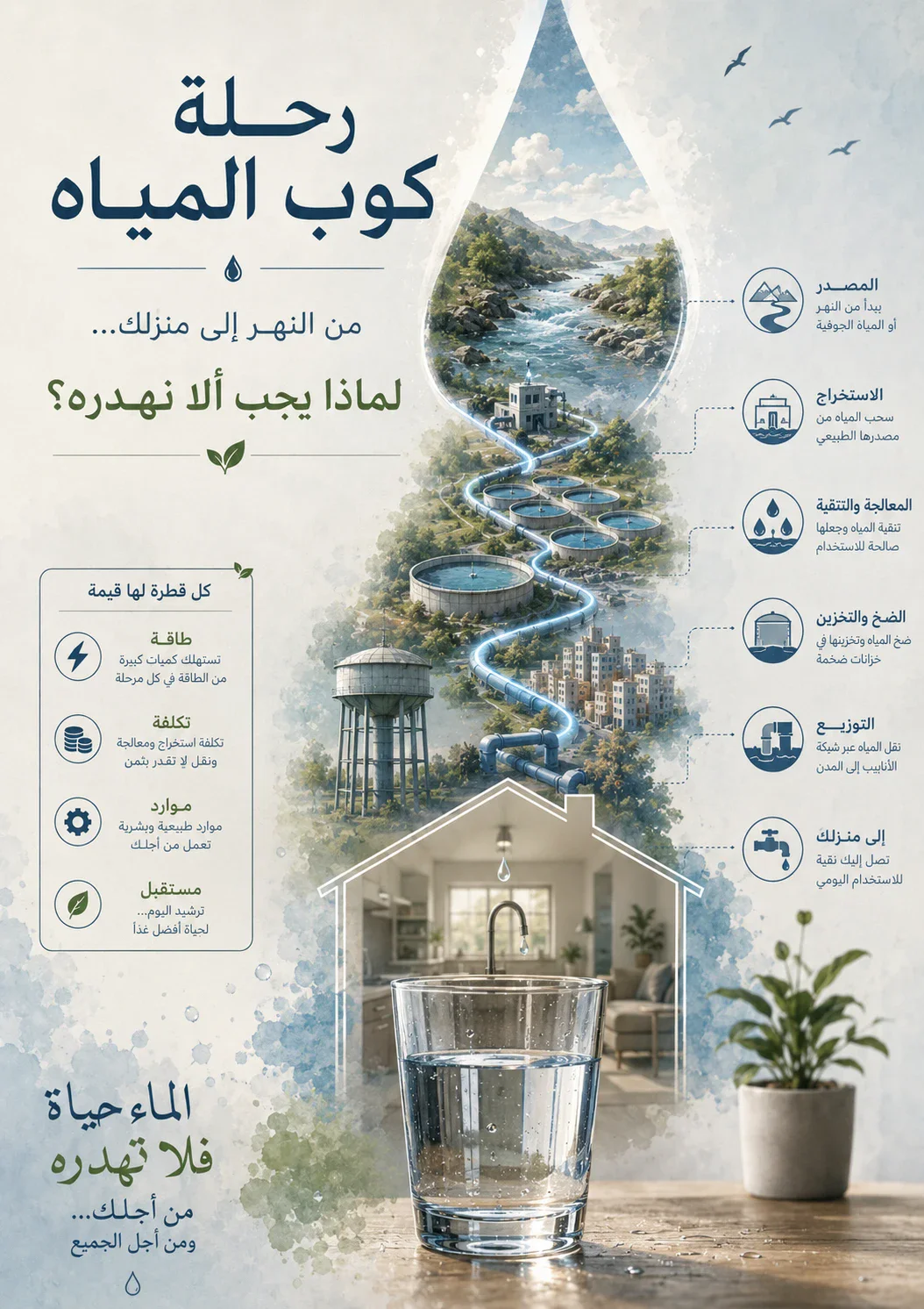 image about رحلة كوب المياه من النهر إلى منزلك... لماذا يجب ألا نهدره؟