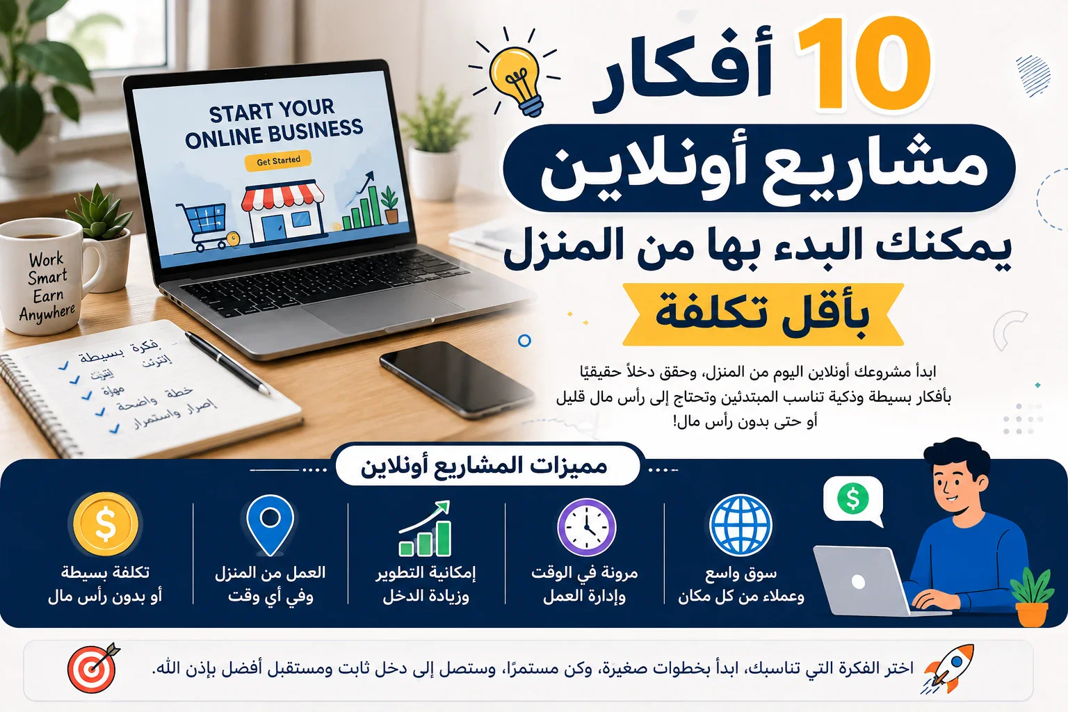 image about 10 أفكار مشاريع أونلاين يمكنك البدء بها من المنزل بأقل تكلفة في 2026
