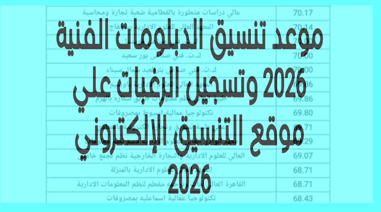 image about موعد تنسيق الدبلومات الفنية 2026 وطريقة تسجيل الرغبات عبر موقع التنسيق الإلكتروني