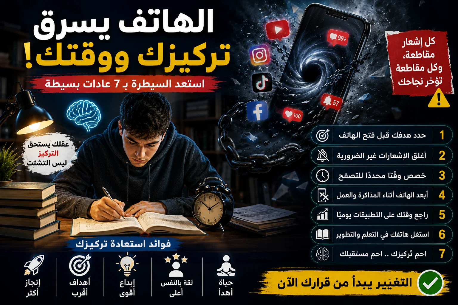 image about لماذا يسرق الهاتف تركيزك؟ 7 عادات بسيطة تستعيد بها وقتك