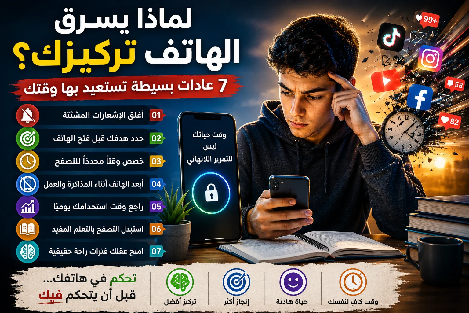 image about لماذا يسرق الهاتف تركيزك؟ 7 عادات بسيطة تستعيد بها وقتك