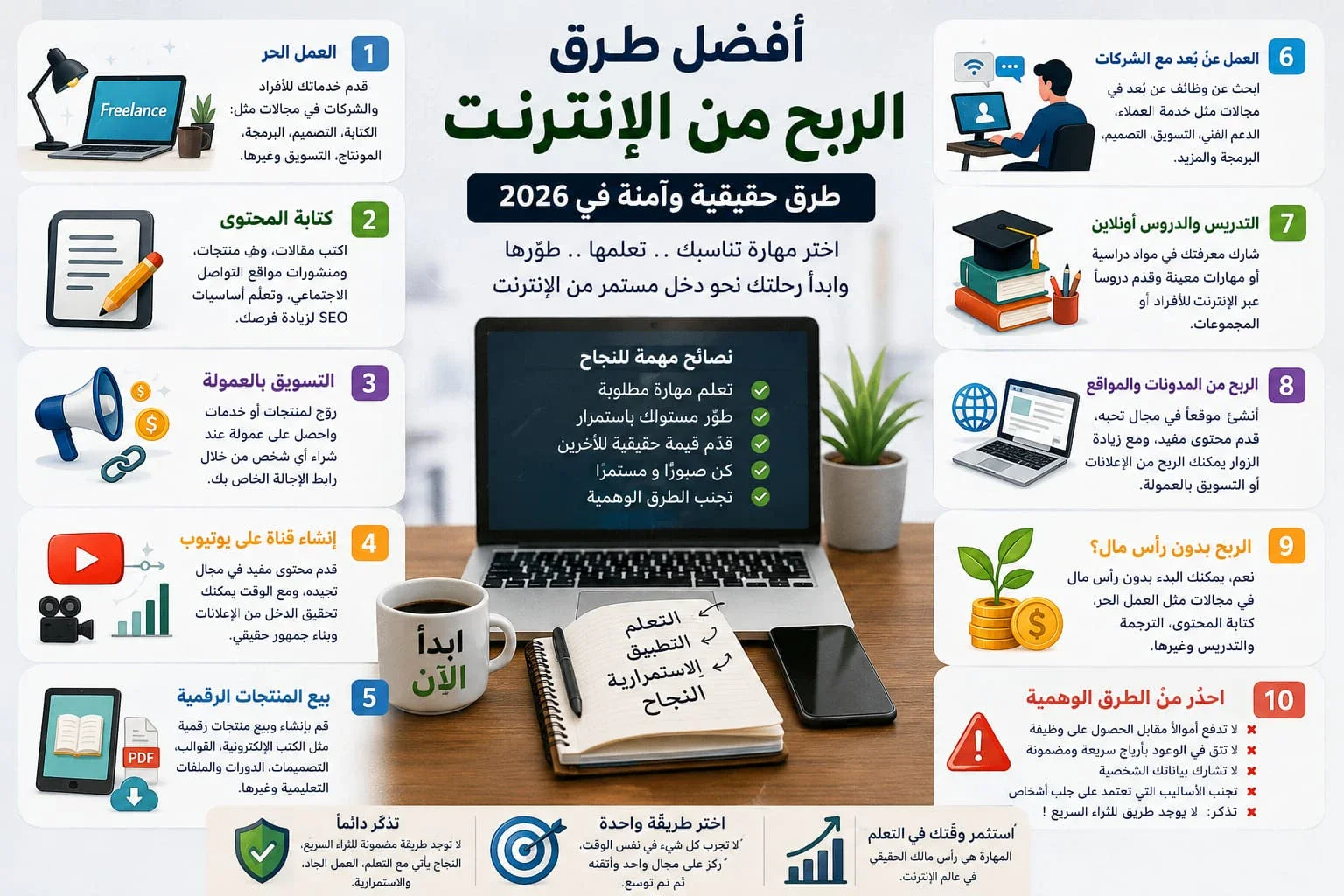 image about أفضل طرق الربح من الإنترنت للمبتدئين في 2026 | طرق حقيقية وآمنة