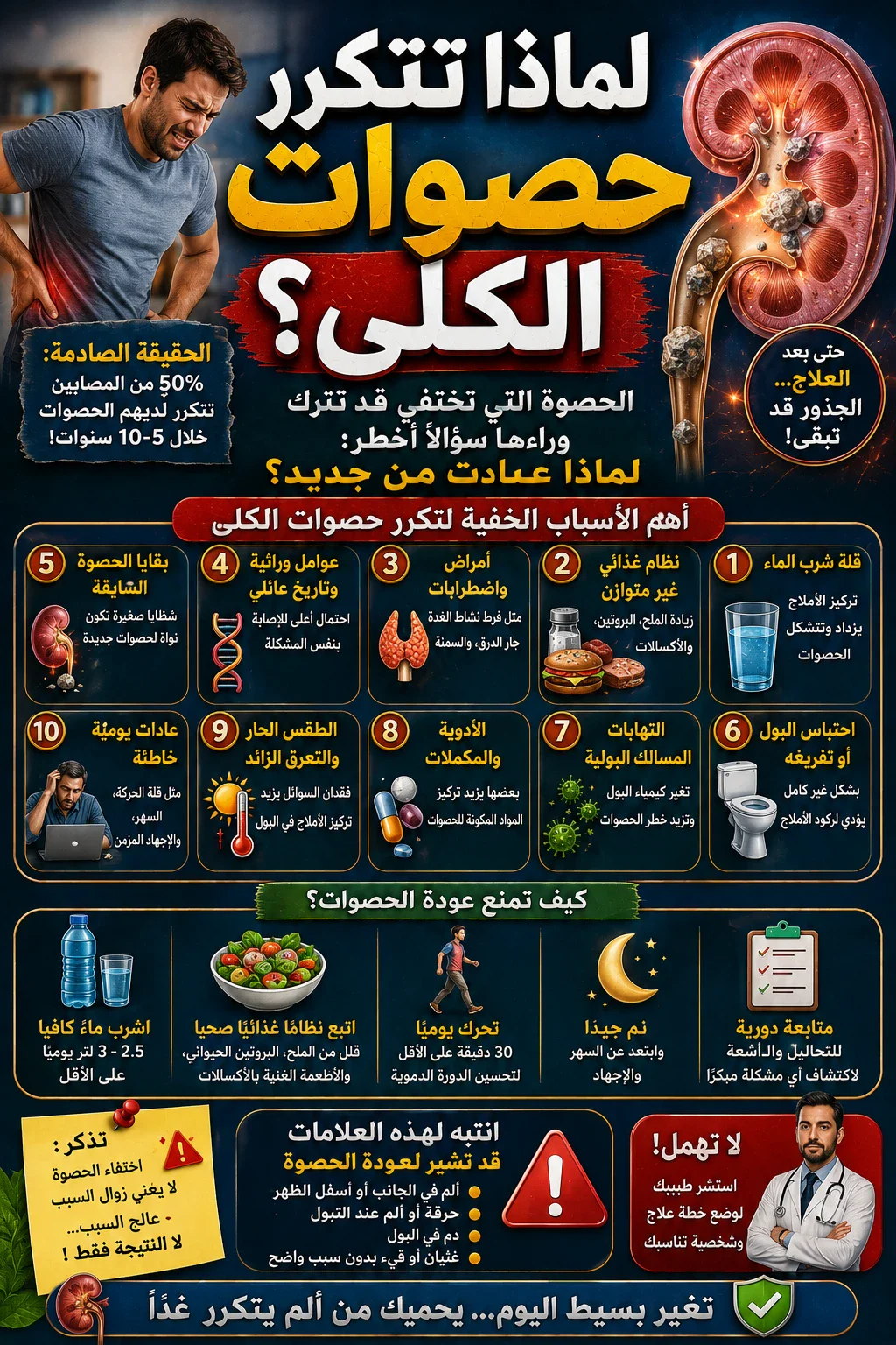 image about لماذا تتكرر حصوات الكلى؟.. الحصوة التي تختفي قد تترك وراءها سؤالًا أخطر: لماذا عادت من جديد؟