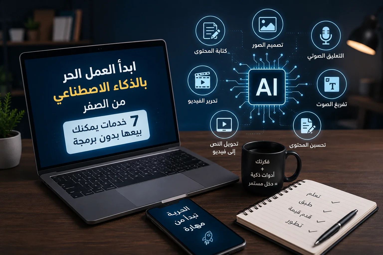 image about كيف تبدأ العمل الحر بالذكاء الاصطناعي من الصفر؟ 7 خدمات يمكنك بيعها بدون برمجة
