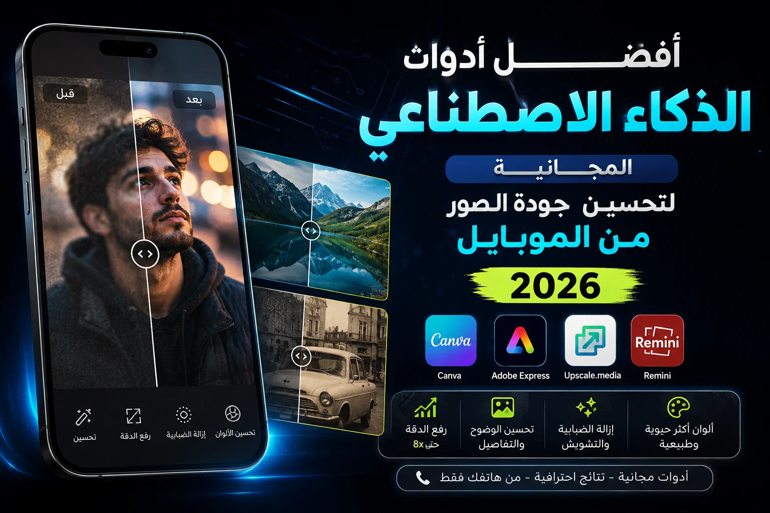 image about افضل أدوات الذكاء الاصطناعي المجانية لتحسين جودة الصور من الموبايل في 2026