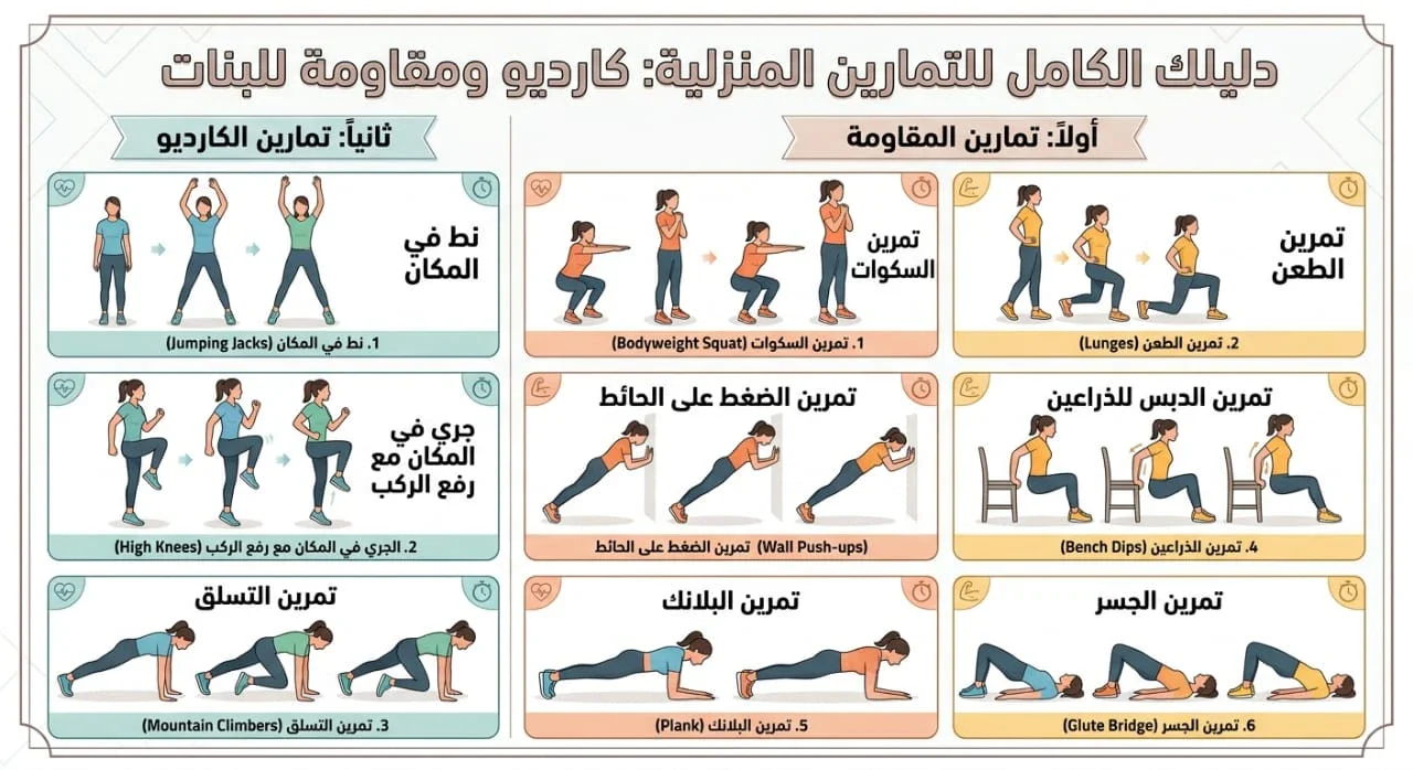 image about من البيت وبدون أجهزة: دليلك الذكي لتمارين المقاومة والكارديو للبنات