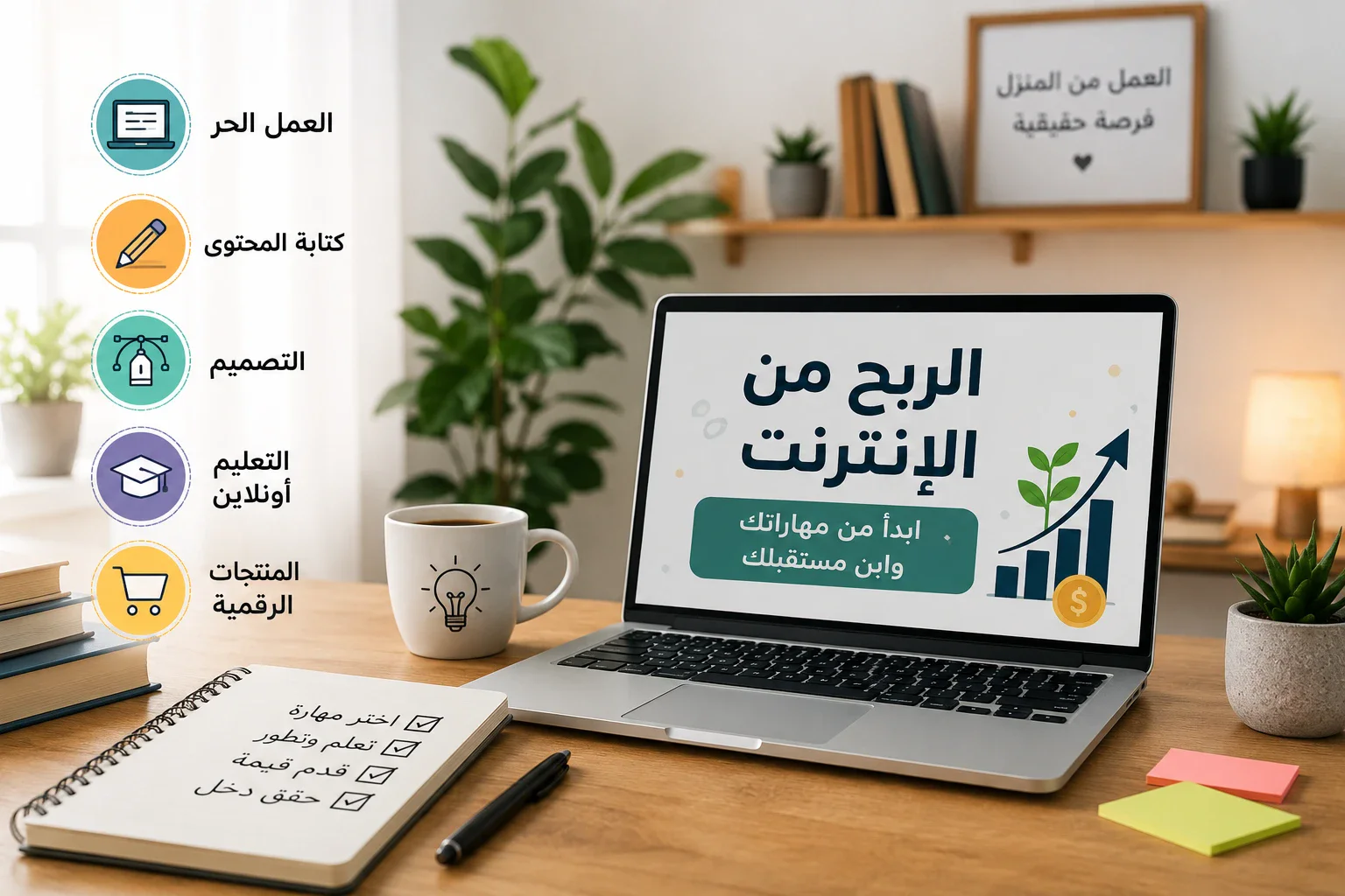 image about **كيف تبدأ الربح من الإنترنت؟ أفكار عملية لتحويل مهاراتك إلى دخل من المنزل**