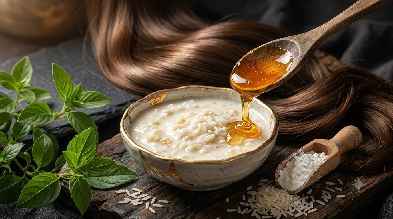 image about ماء الأرز والعسل والنشا للعناية بالشعر: وصفة طبيعية للترطيب والنعومة