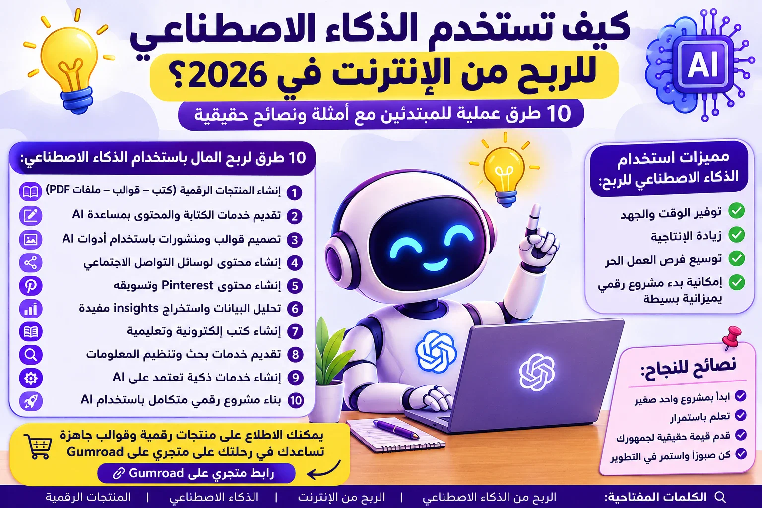 image about كيف تستخدم الذكاء الاصطناعي للربح من الإنترنت في 2026؟ 10 طرق عملية للمبتدئين