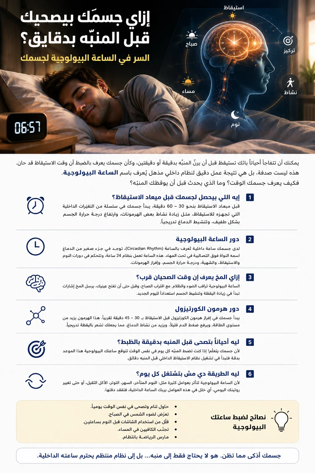 image about إزاي جسمك بيصحّيك قبل المنبّه بدقايق؟ سر الساعة البيولوجية