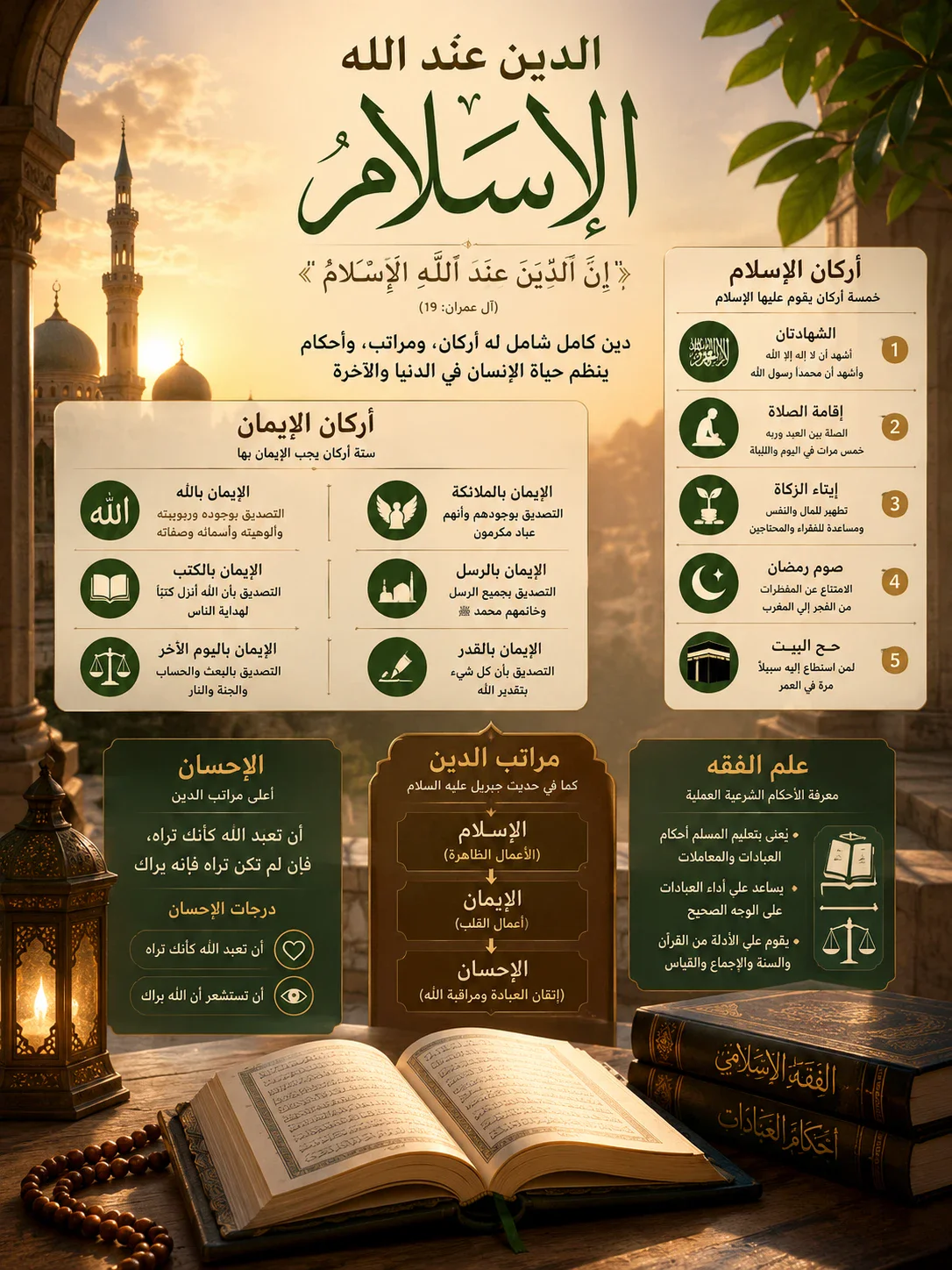 image about الدين عند الله الإسلام: أركانه ومراتبه وعلم الفقه