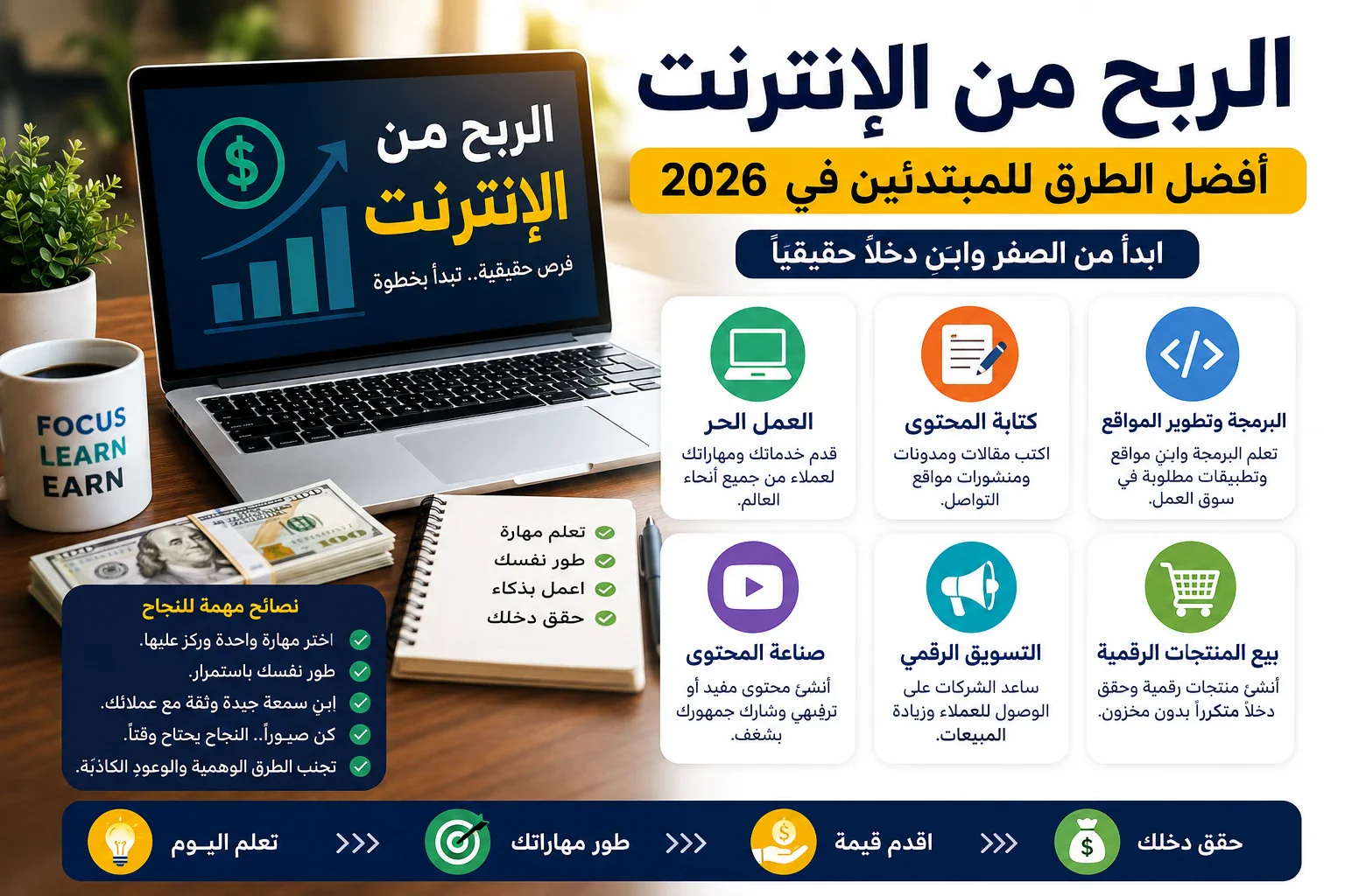 image about الربح من الإنترنت في 2026: أفضل الطرق للمبتدئين لبناء دخل حقيقي
