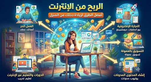 image about عنوان: الربح من الإنترنت: أفضل الطرق لزيادة دخلك من المنزل