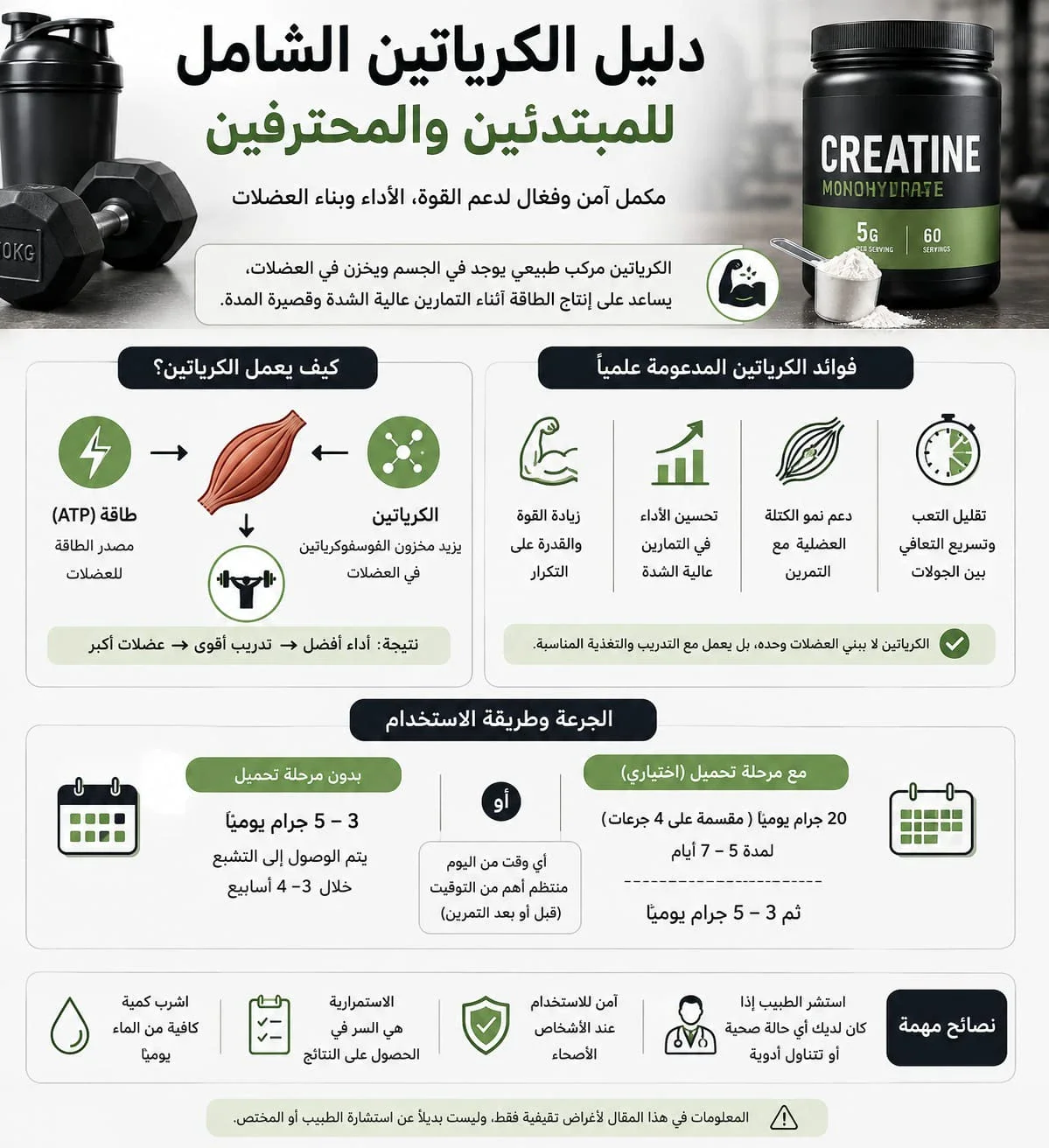 image about الكرياتين لبناء العضلات: فوائده وطريقة استخدامه الصحيحة للمبتدئين والمحترفين