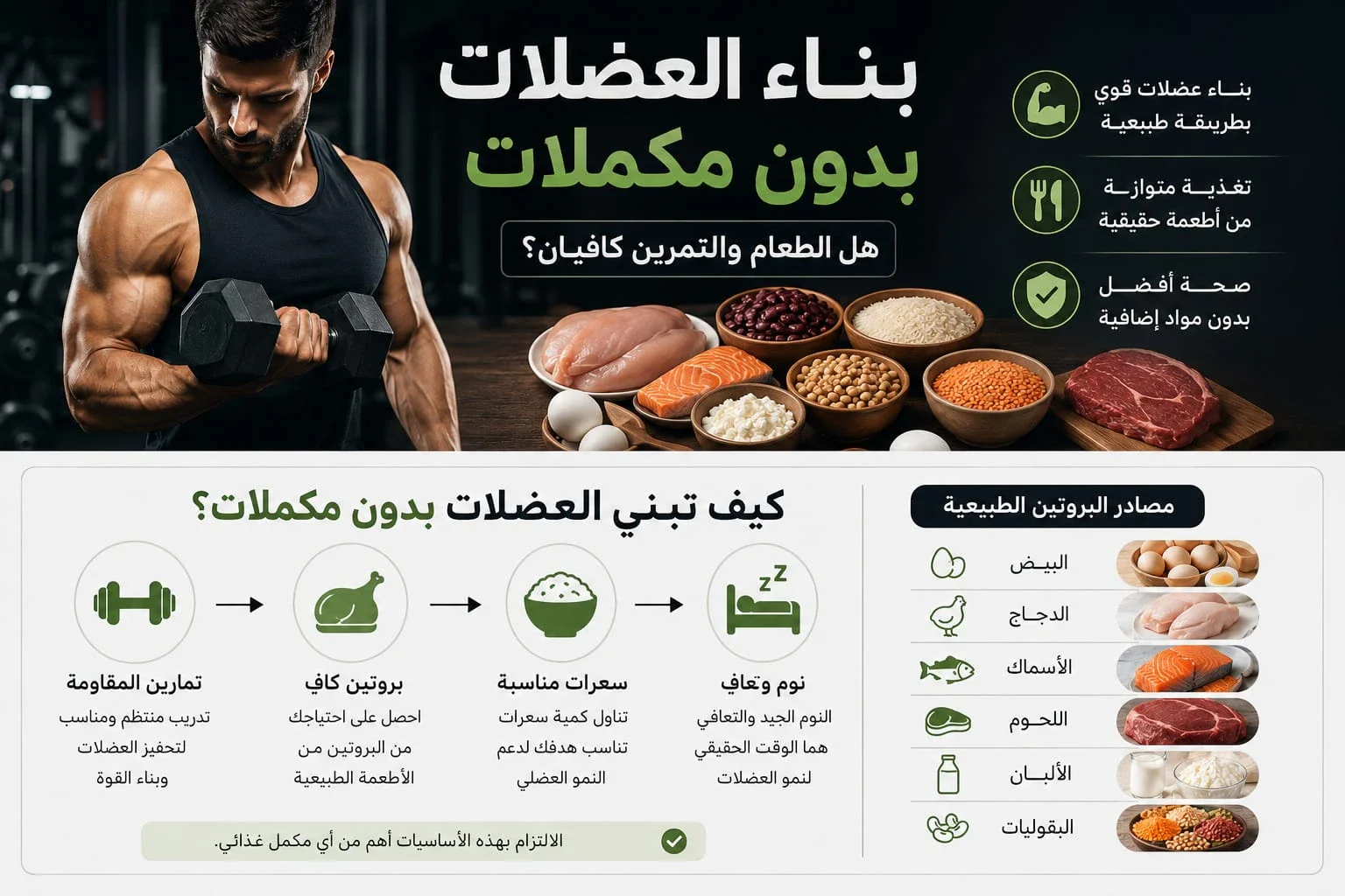 image about بناء العضلات بدون مكملات غذائية 