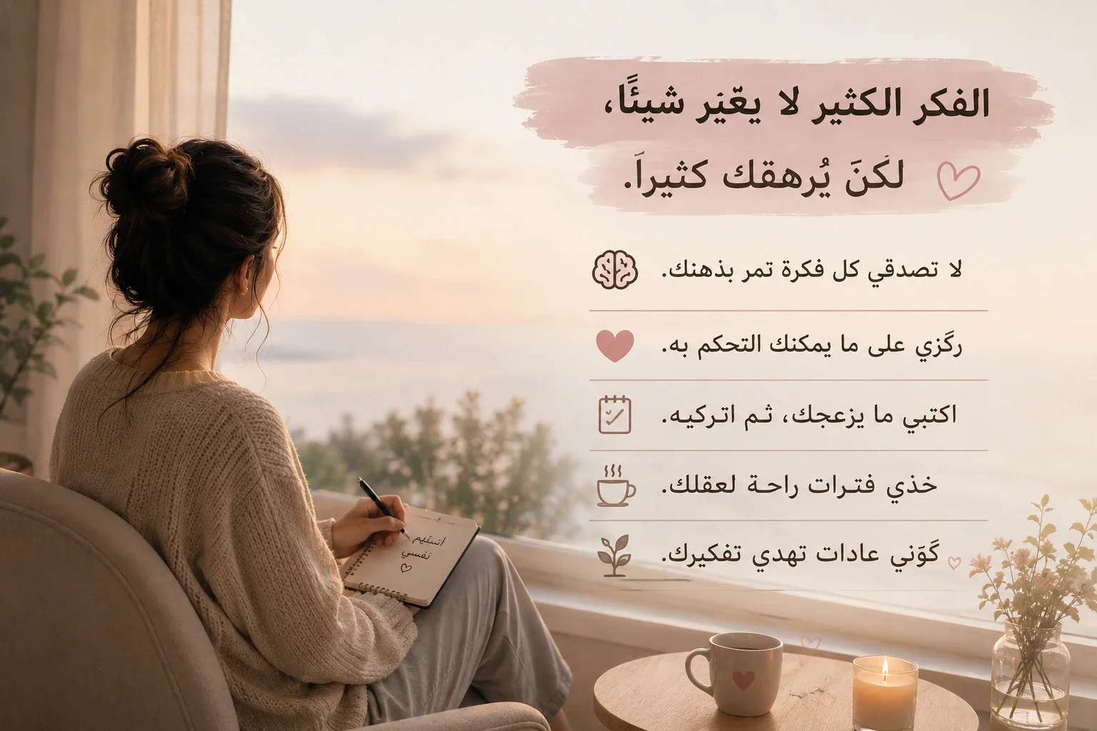 image about كيف تتخلصين من التفكير الزائد؟ 7 نصائح تساعدك على تهدئة عقلك» 🧠✨