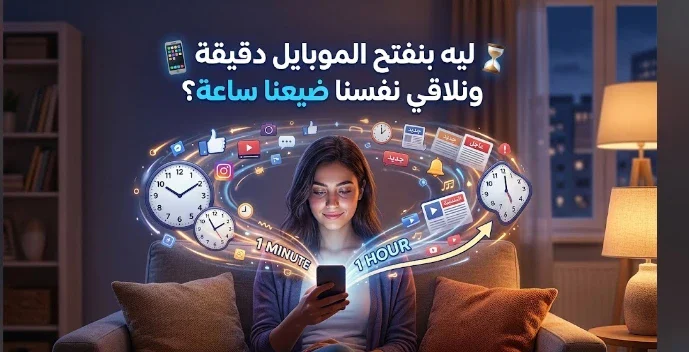 image about ليه بنفتح الموبايل دقيقة ونلاقي نفسنا ضيعنا ساعة؟