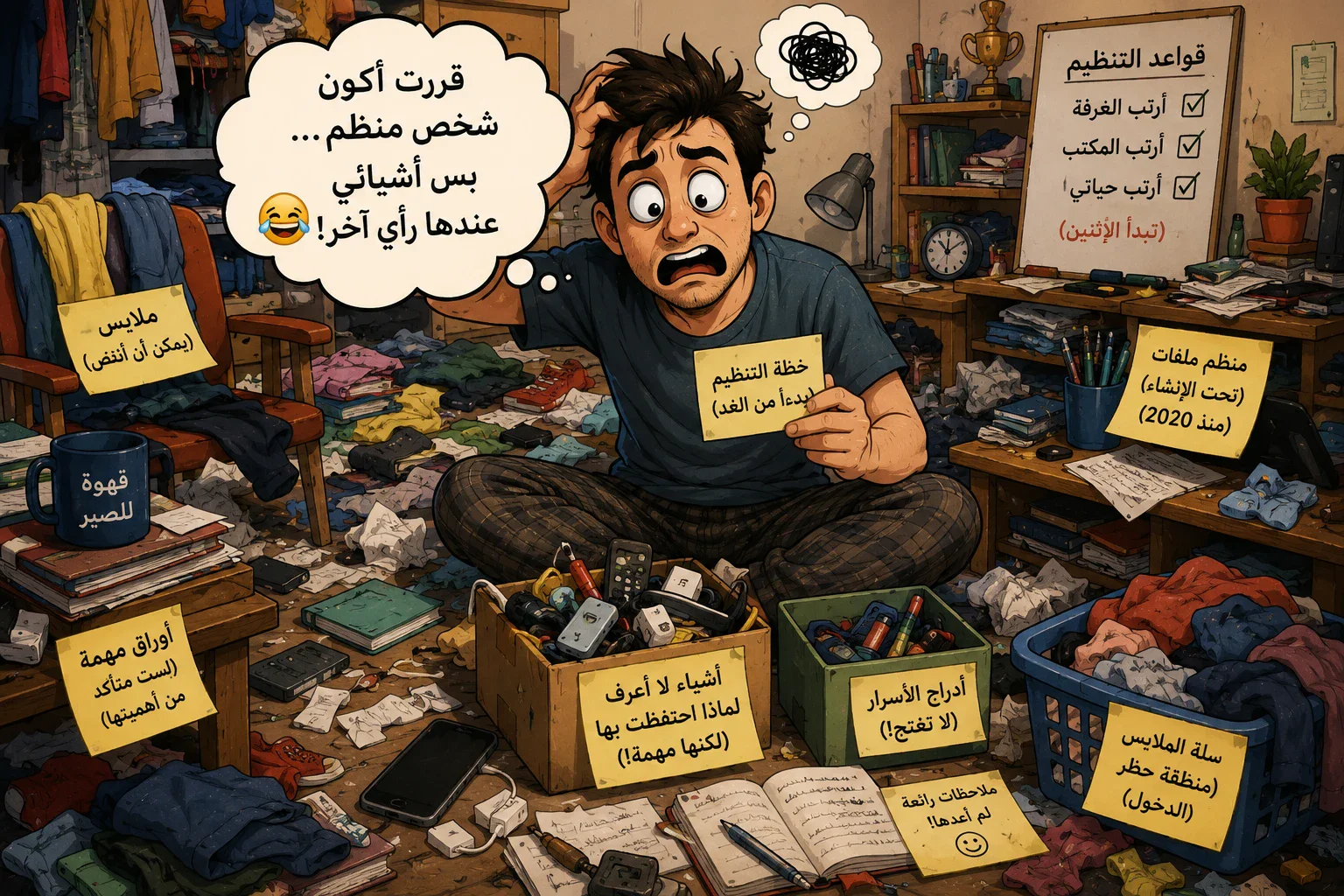 image about عندما قررت أن أكون شخصًا منظمًا… فبحثت عن أغراضي ساعتين! 😂
