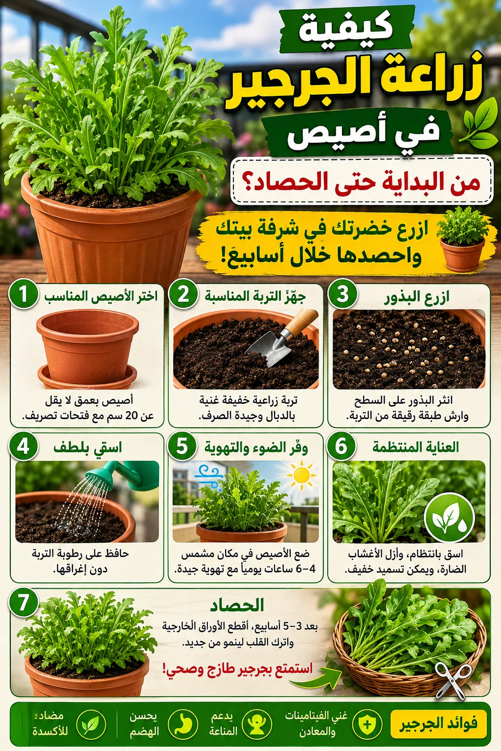 image about كيفية زراعة الجرجير في أصيص من البداية حتى الحصاد؟.. ازرع خضرتك في شرفة بيتك واحصدها خلال أسابيع!