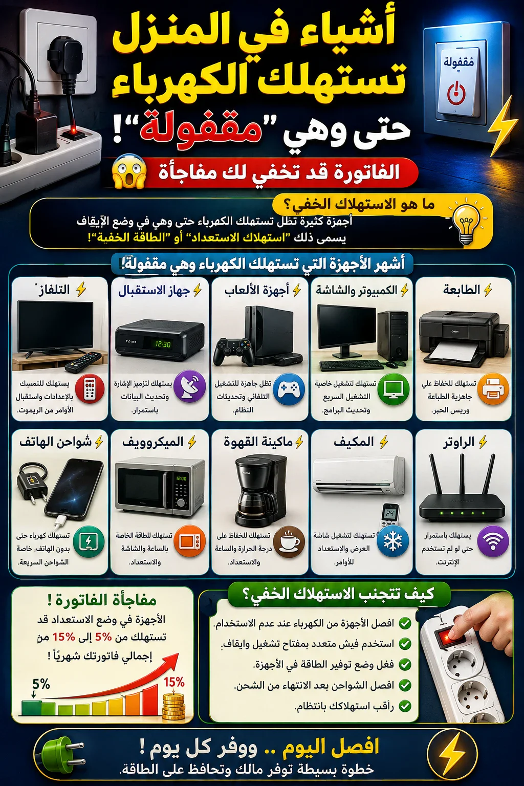 image about أشياء في المنزل تستهلك الكهرباء حتى وهي 