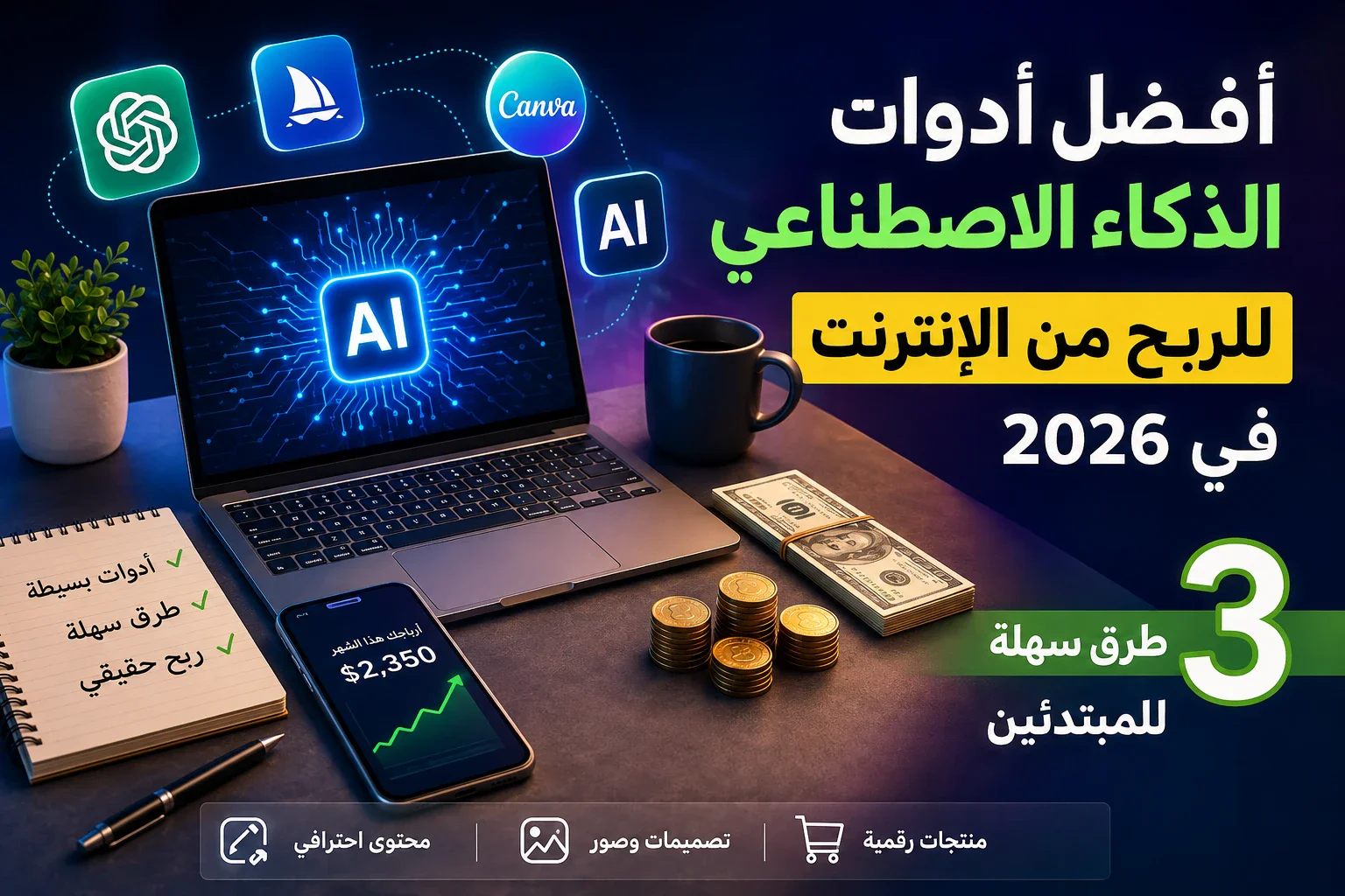 image about أفضل أدوات الذكاء الاصطناعي للربح من الإنترنت في 2026: 3 طرق سهلة للمبتدئين