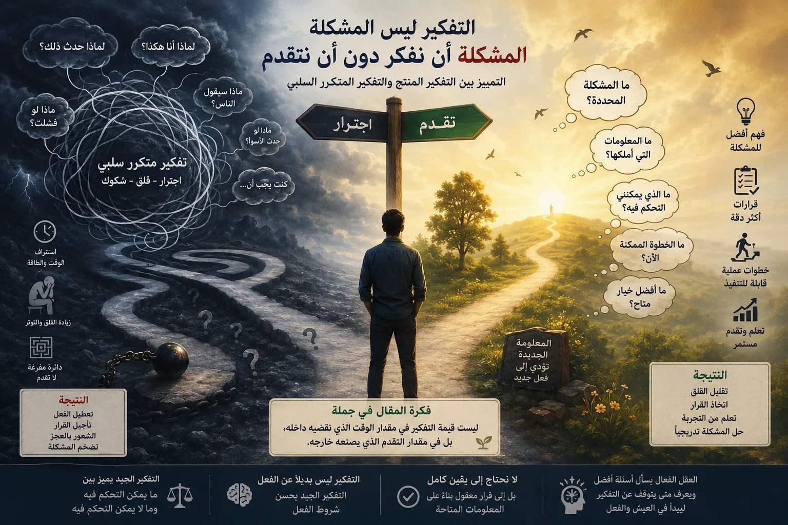 image about هل التفكير الزائد يحل المشكلات أم يصنع مشكلات جديدة؟ دراسة في حدود التفكير بين التحليل العقلي والاجترار النفسي