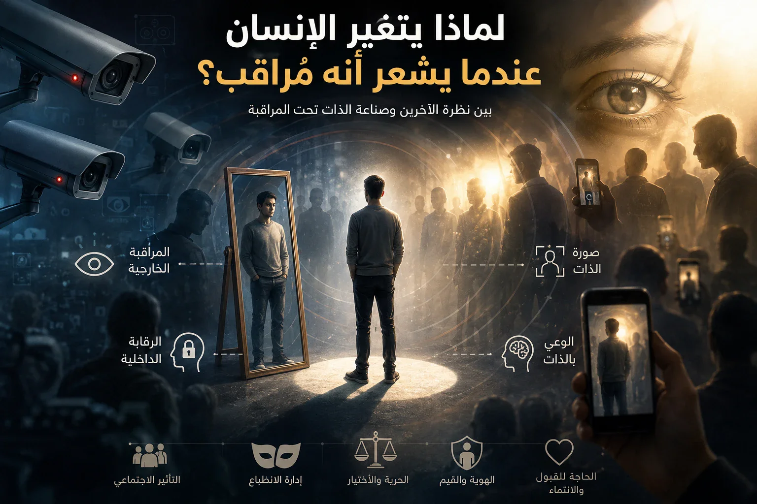 image about لماذا يتغير الإنسان عندما يشعر أنه مُراقَب؟ بين نظرة الآخرين وصناعة الذات تحت المراقبة